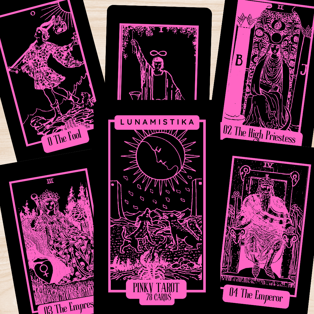 NUEVO! PINKY Tarot, 78 cartas, tarot RWS, tarot de viaje, tarot clásico, tarot rosa y negro, tarot aprendizaje, juego de adivinación