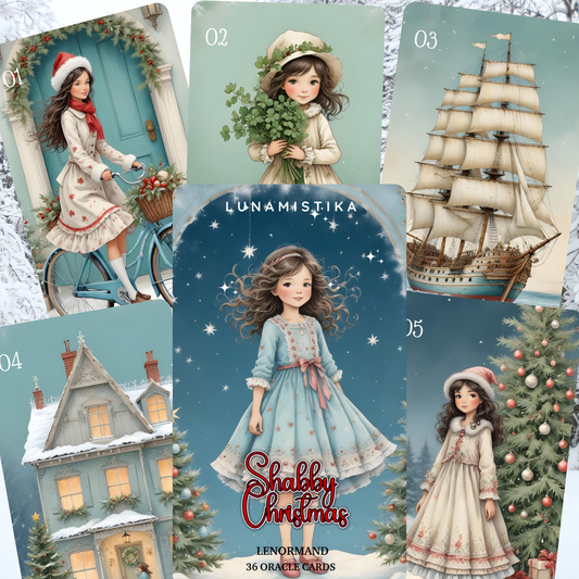 Cubierta Lenormand navideño, Lenormand moderno, oráculo vintage, Lenormand shabby chic, Lenormand ilustración, tarjetas de adivinación