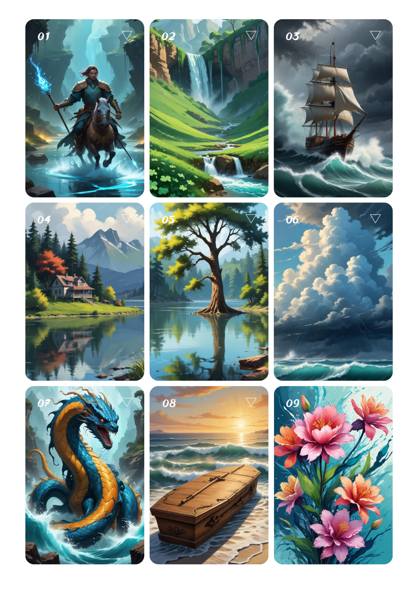 Element: Water Lenormand, oráculo con 36 ilustraciones basadas en el elemento Agua