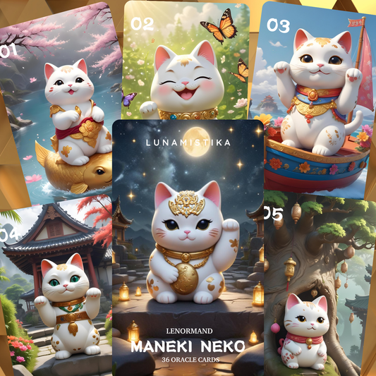 Maneki Neko Lenormand, oráculo con 36 ilustraciones inspiradas en nuestro felino de la suerte favorito!