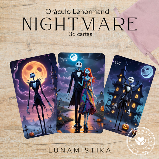 Cubierta de Halloween Lenormand, oráculo con 36 ilustraciones que dan vida a esta baraja adivinatoria.