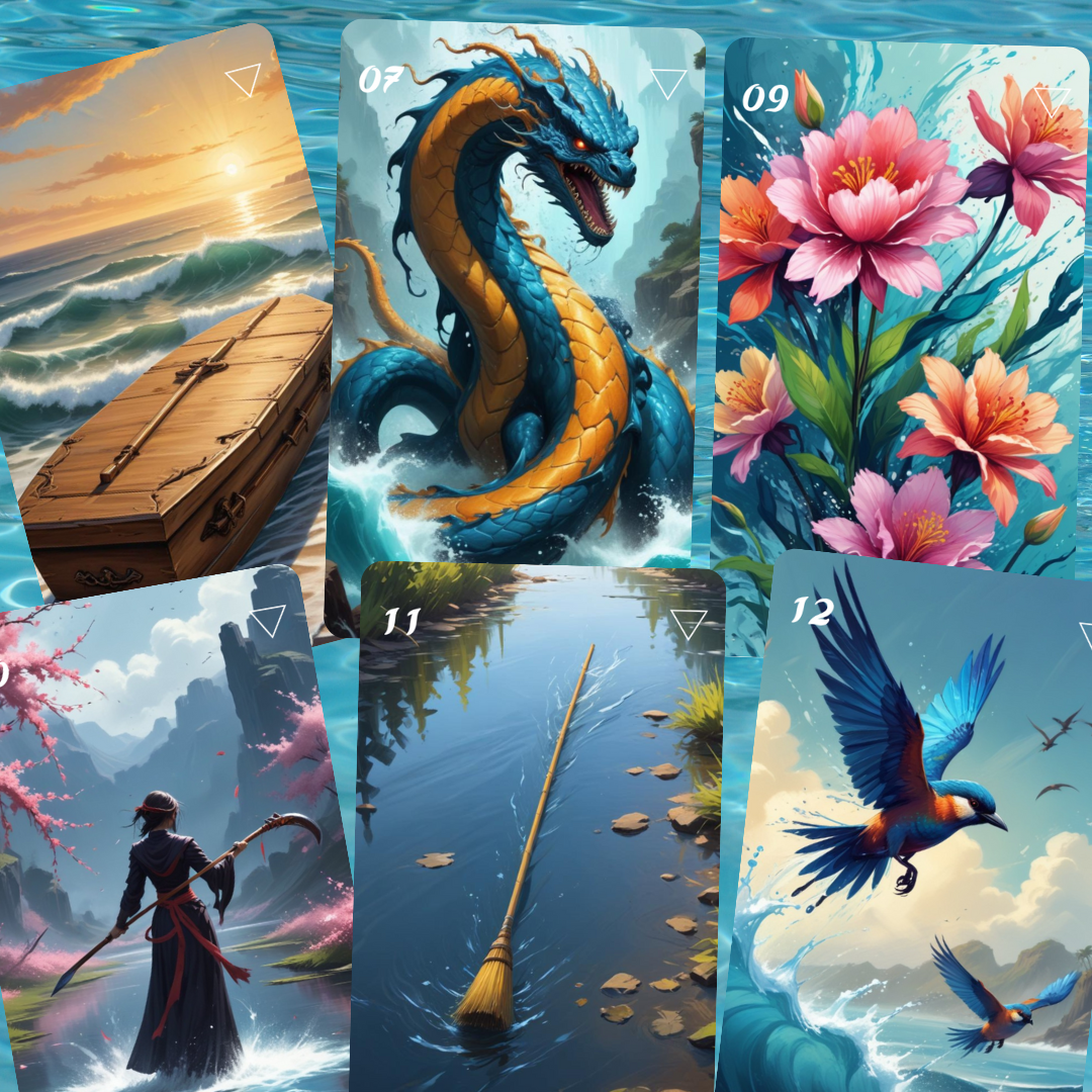 Element: Water Lenormand, oráculo con 36 ilustraciones basadas en el elemento Agua