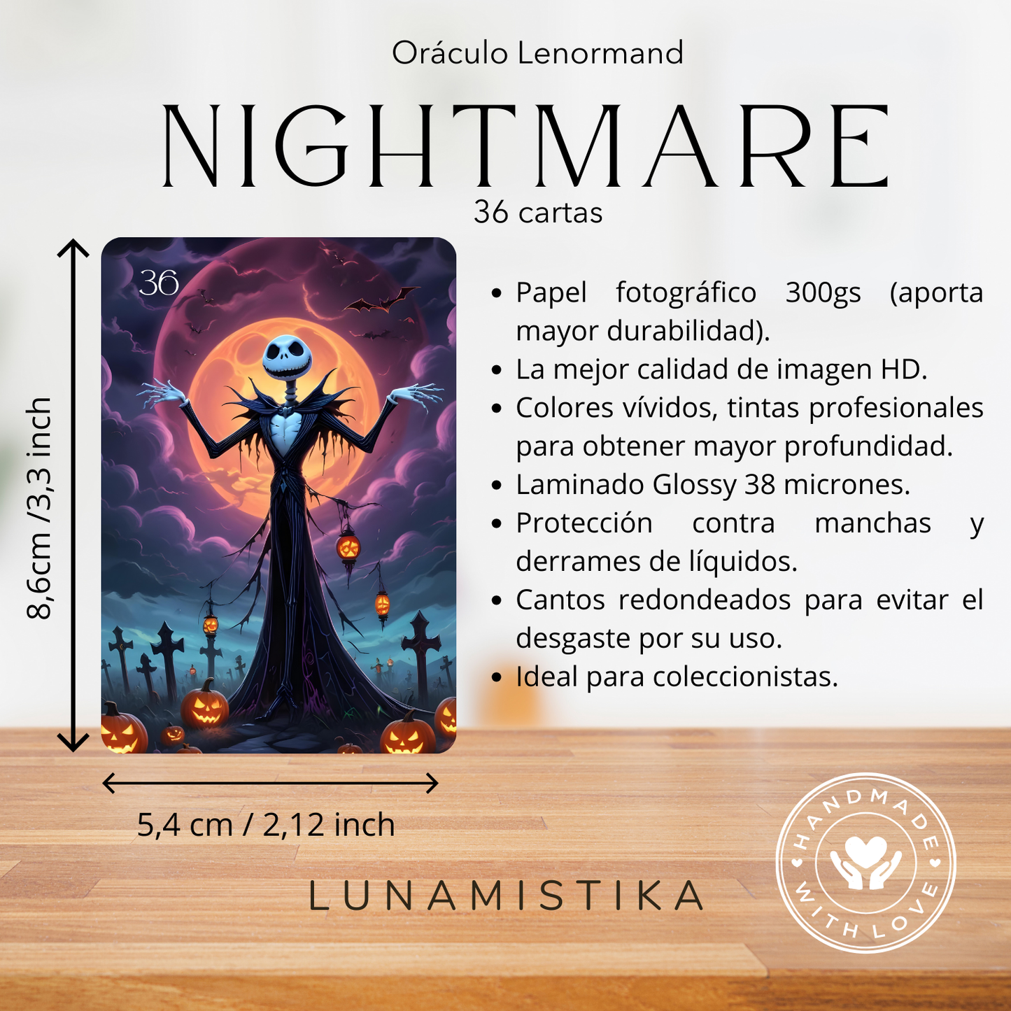 Cubierta de Halloween Lenormand, oráculo con 36 ilustraciones que dan vida a esta baraja adivinatoria.