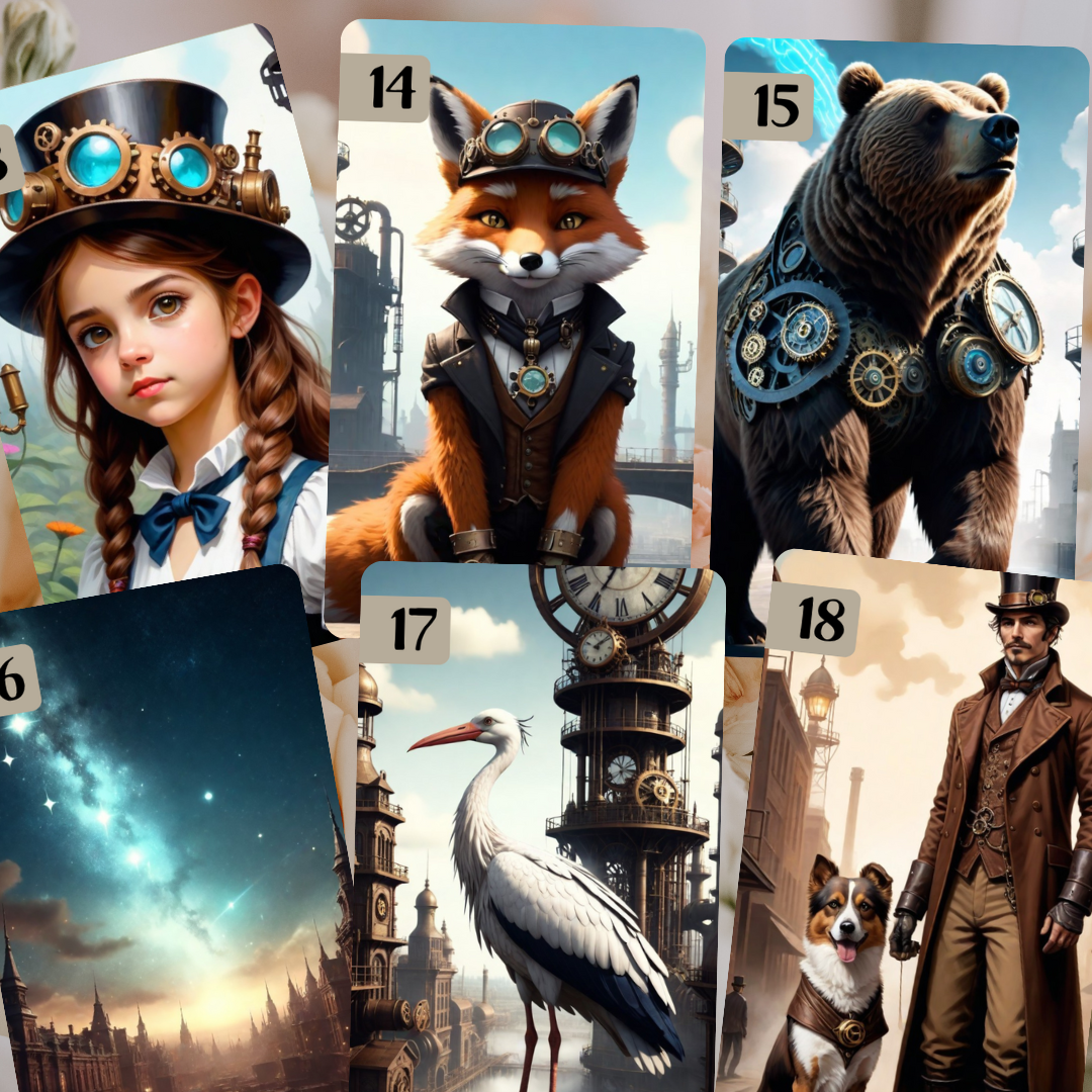 Steampunk Lenormand, oráculo con 36 ilustraciones basadas en el estilo steampunk