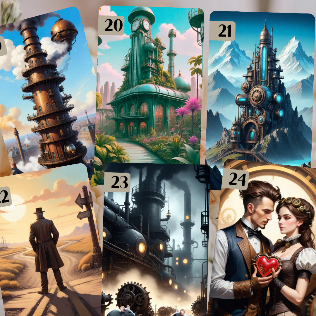 Steampunk Lenormand, oráculo con 36 ilustraciones basadas en el estilo steampunk