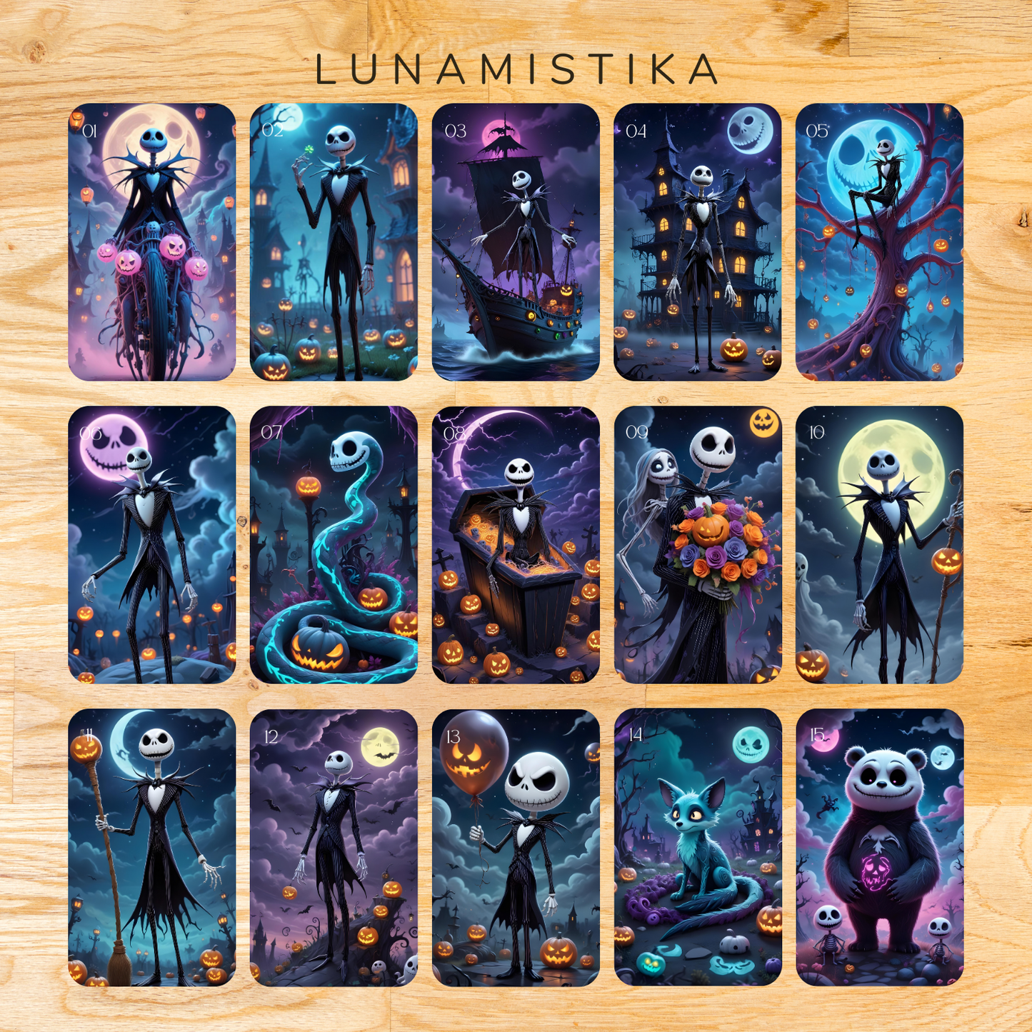 Cubierta de Halloween Lenormand, oráculo con 36 ilustraciones que dan vida a esta baraja adivinatoria.