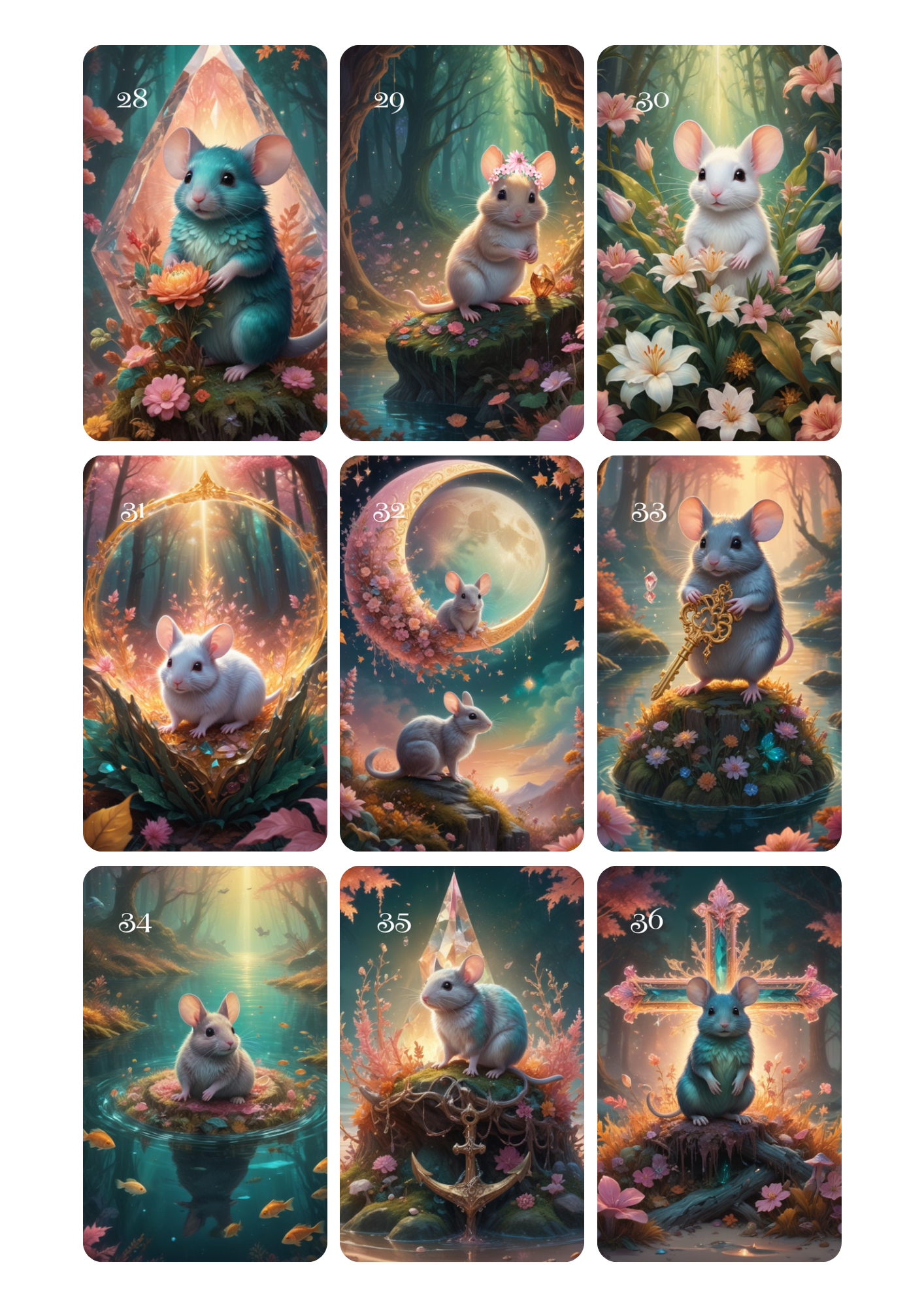 The crystal Lenormouse Lenormand, oráculo con 36 ilustraciones inspiradas en nuestras mascotas favoritas, Ratones!