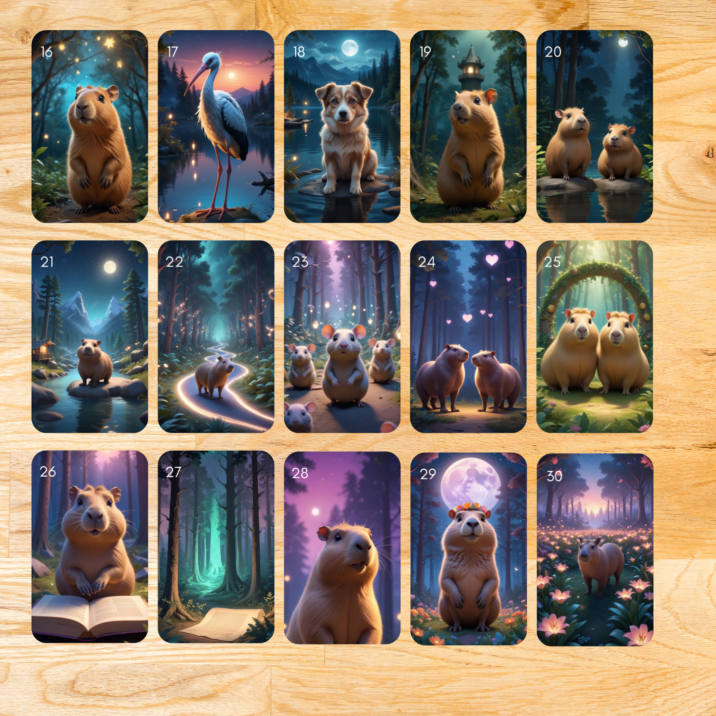 Capybara Lenormand, oráculo con 36 ilustraciones inspiradas en nuestros animales favoritos, capibaras!