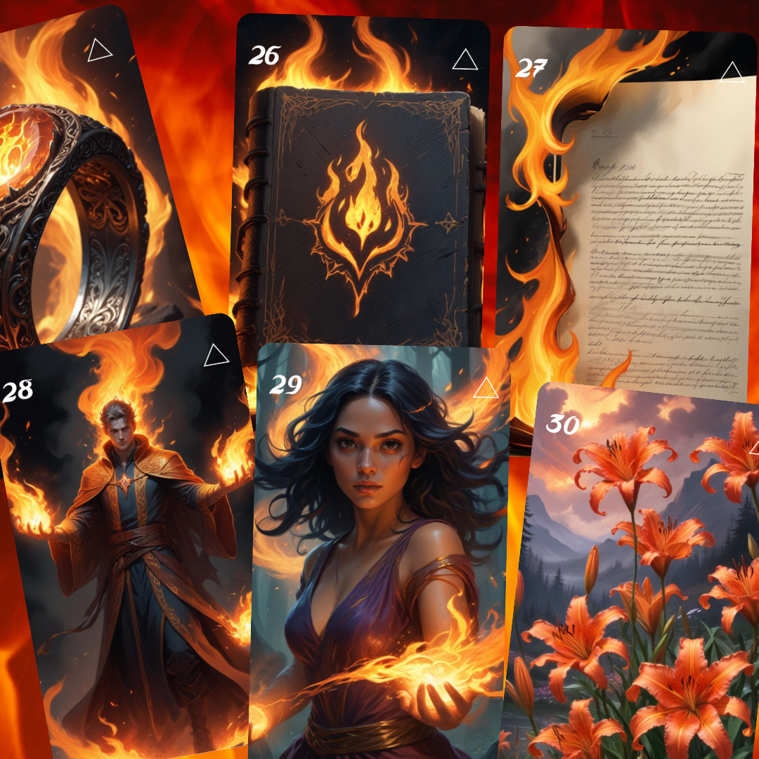 Element: Fire Lenormand, oráculo con 36 ilustraciones basadas en el elemento Fuego