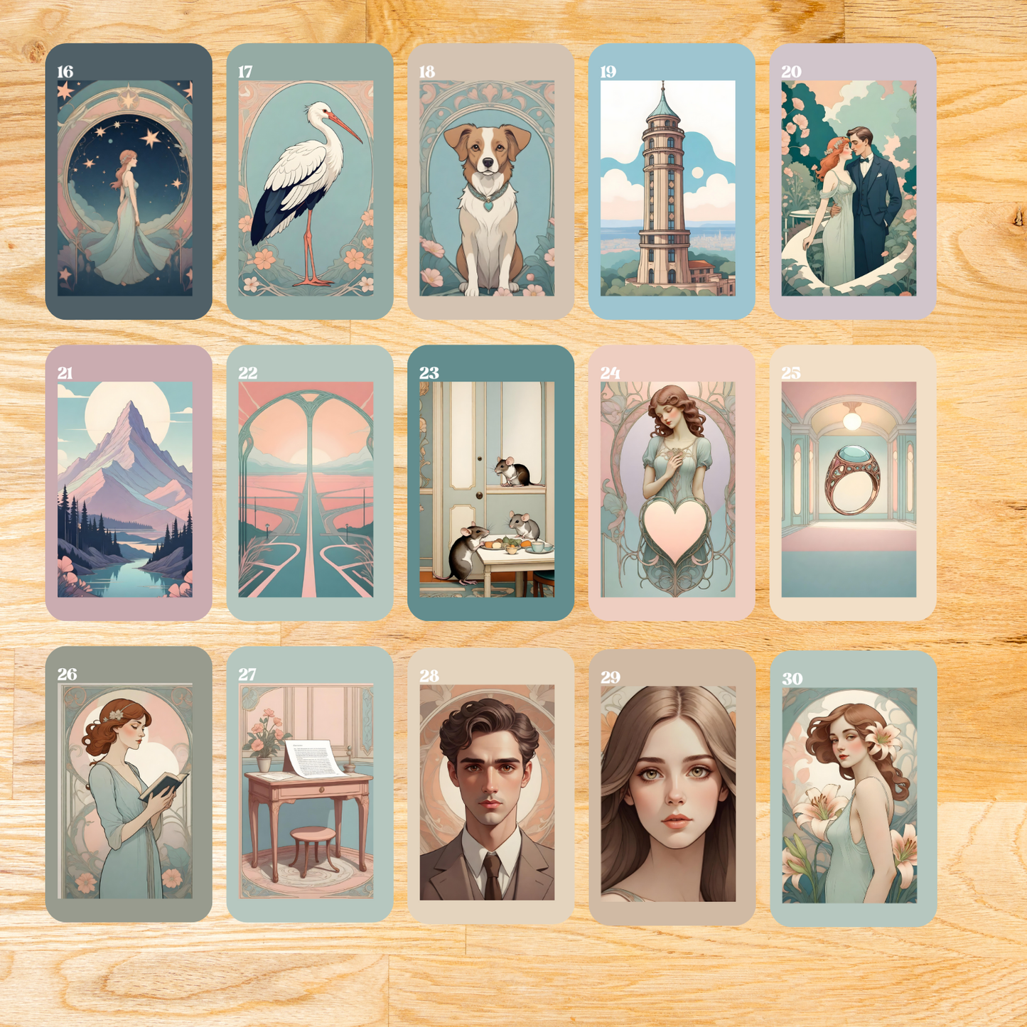 Ethereal Lenormand, oráculo con 36 ilustraciones inspiradas en la belle epoque.