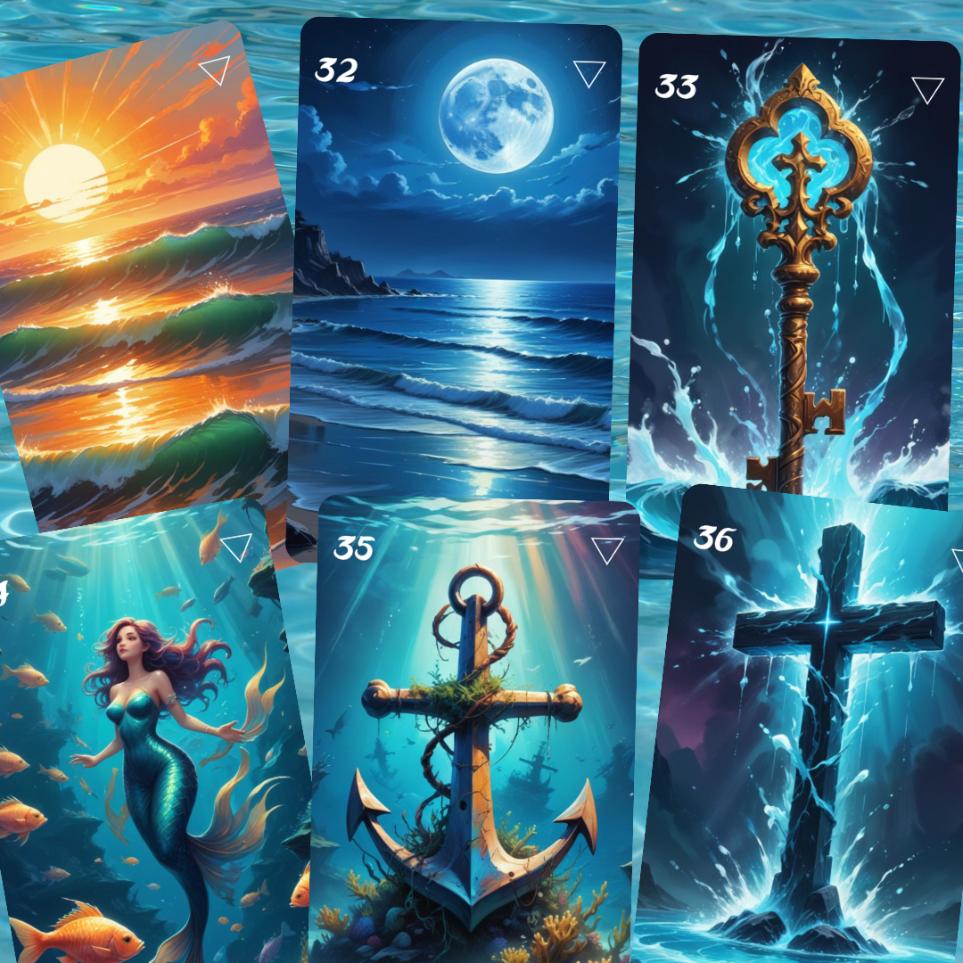 Element: Water Lenormand, oráculo con 36 ilustraciones basadas en el elemento Agua