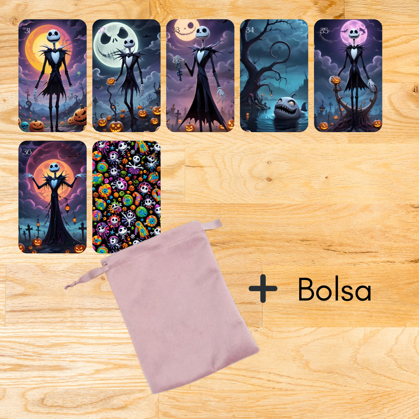 Cubierta de Halloween Lenormand, oráculo con 36 ilustraciones que dan vida a esta baraja adivinatoria.