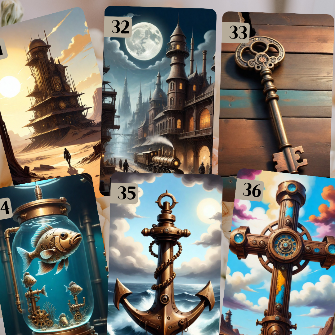 Steampunk Lenormand, oráculo con 36 ilustraciones basadas en el estilo steampunk