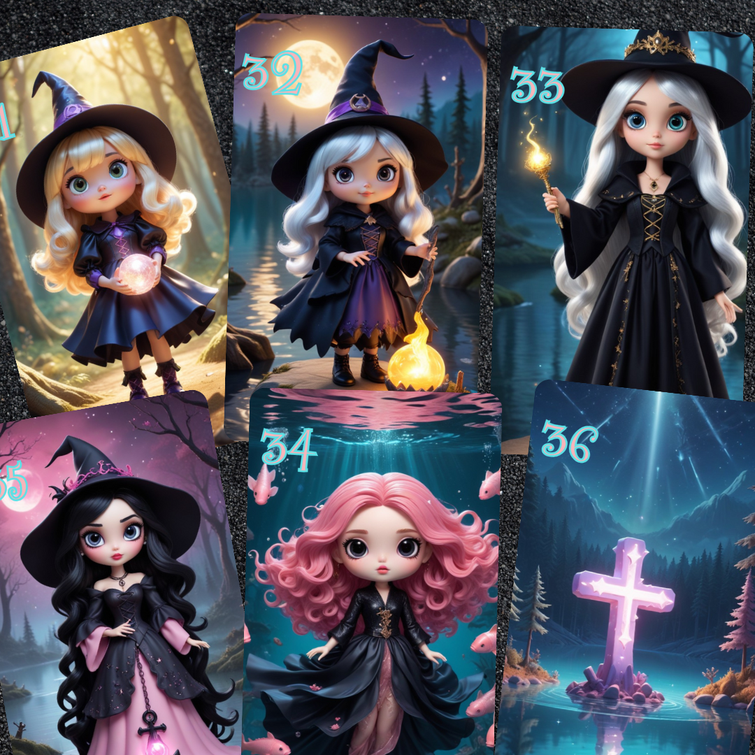 Witch Doll Lenormand, oráculo con 36 ilustraciones basadas en adorables muñecas de brujas