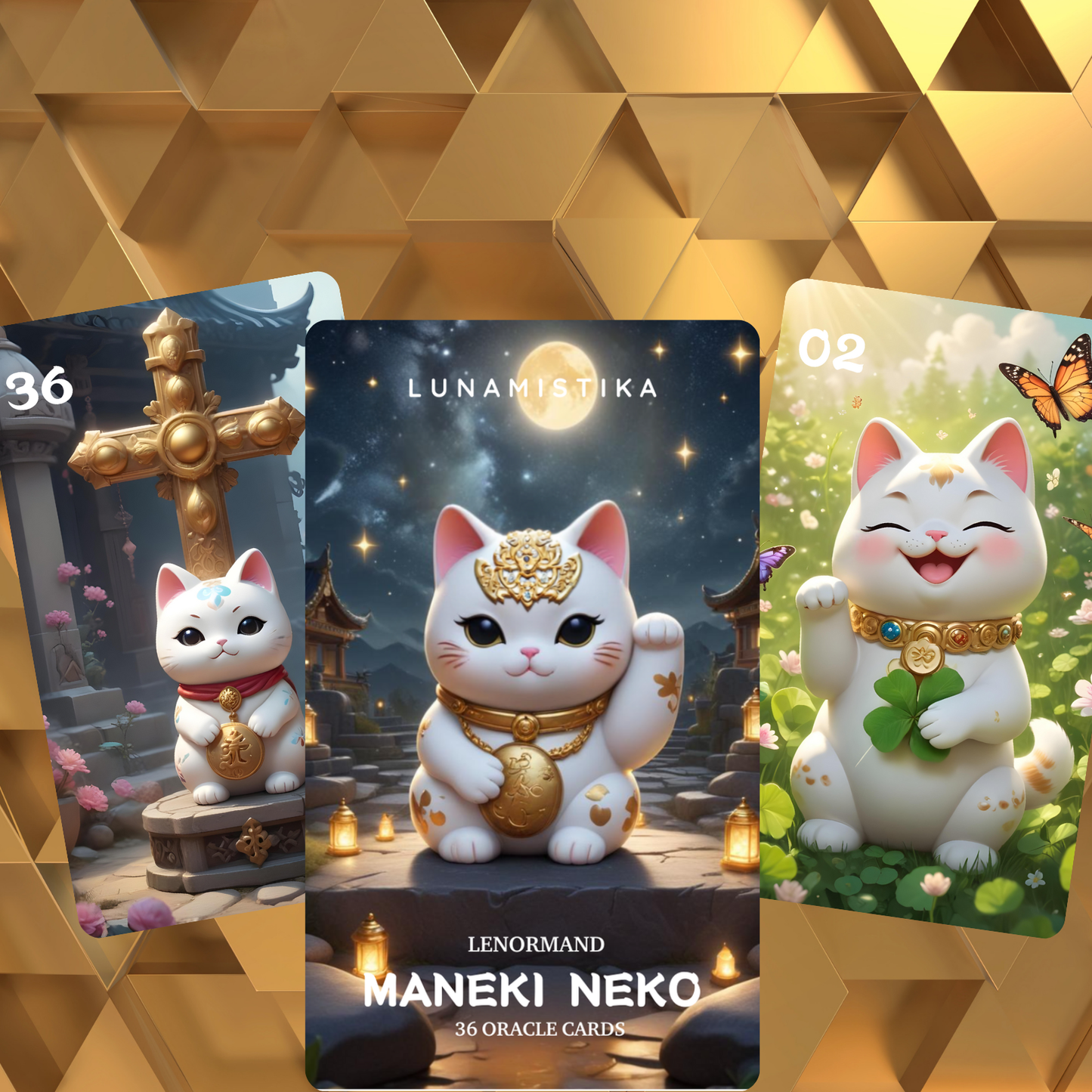 Maneki Neko Lenormand, oráculo con 36 ilustraciones inspiradas en nuestro felino de la suerte favorito!