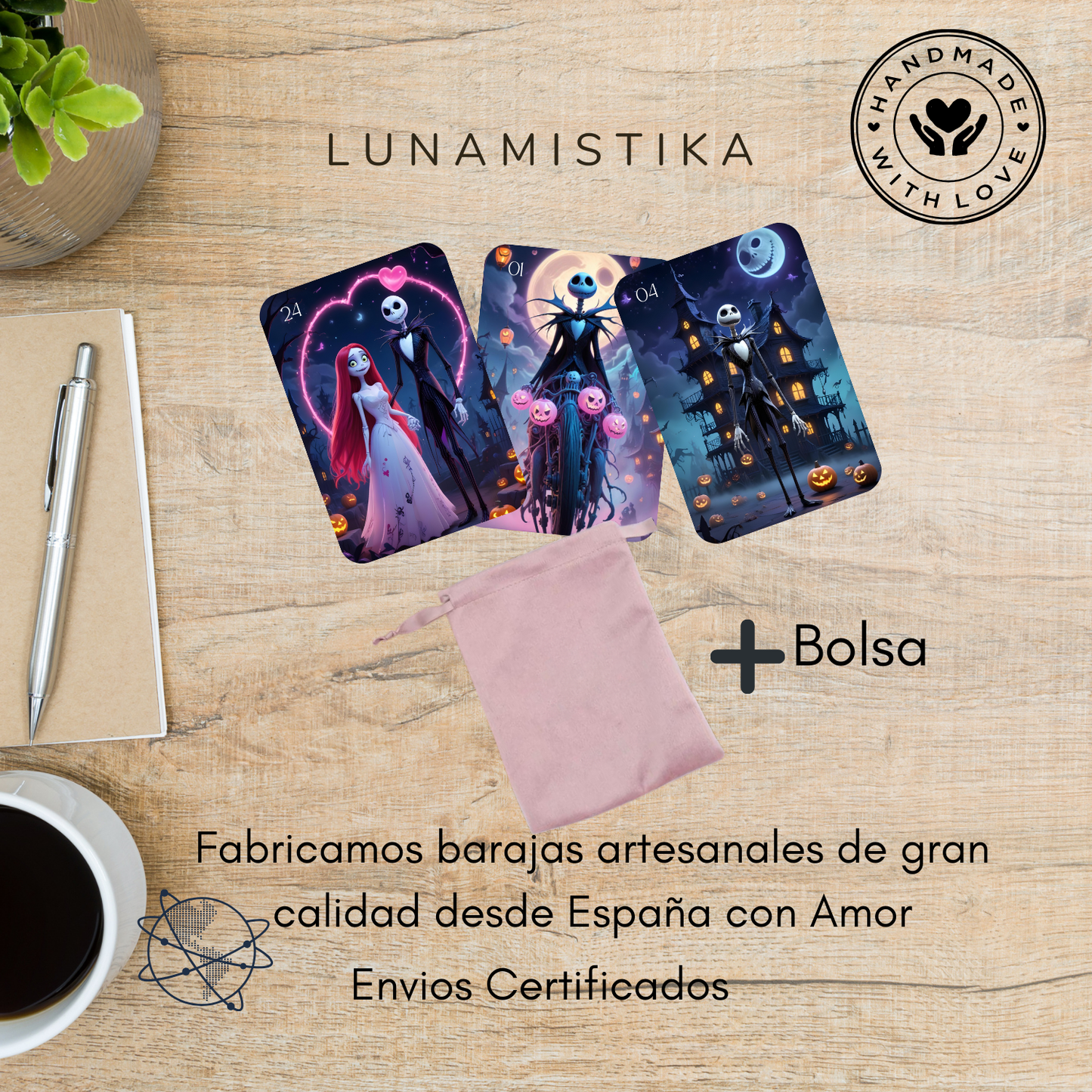 Cubierta de Halloween Lenormand, oráculo con 36 ilustraciones que dan vida a esta baraja adivinatoria.