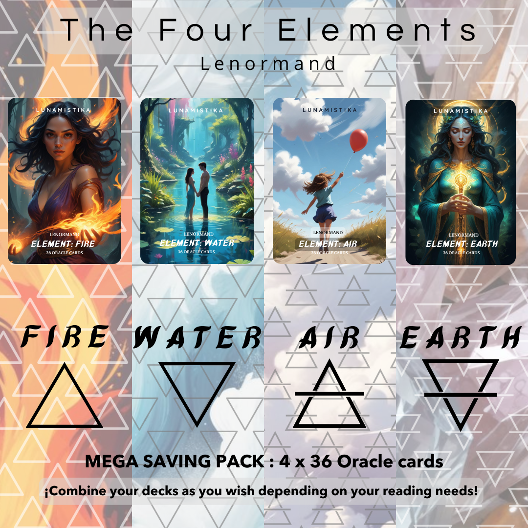 The four Elements Lenormand, pack de 4 barajas basadas en los cuatro elementos de la naturaleza