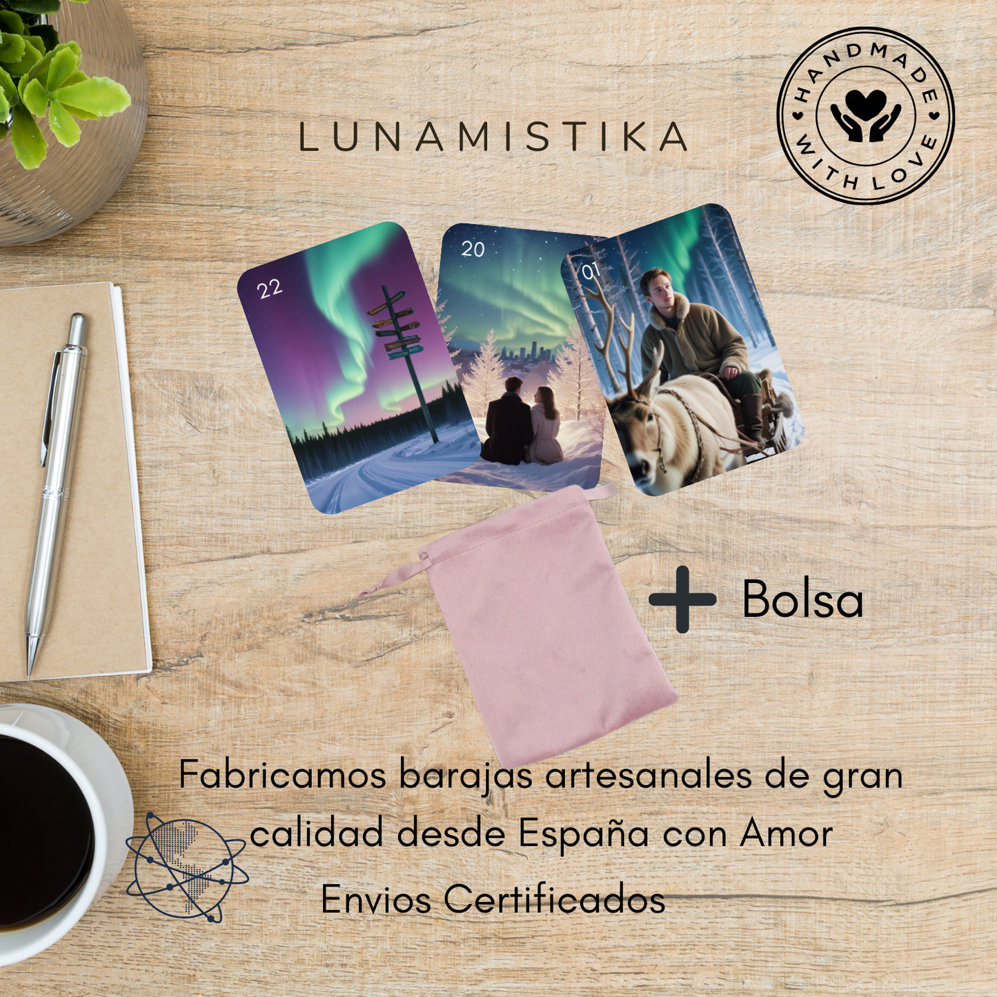 Cubierta Lenormand de hermosos paisajes boreales nórdicos, oráculo con 36 ilustraciones adivinatorias.