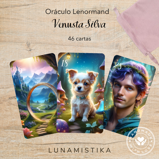 Venusta Silva extended Lenormand, oráculo con 46 ilustraciones inspiradas en el maravilloso mundo de las hadas.