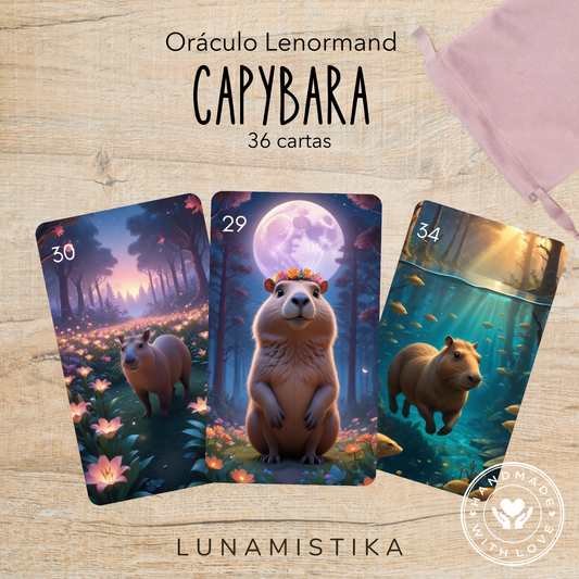 Capybara Lenormand, oráculo con 36 ilustraciones inspiradas en nuestros animales favoritos, capibaras!